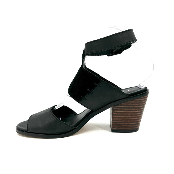 KELSI DAGGER Black Leather Suede Ankle Strap Stacked Heel Boho Sandal Heels 8 - Picture 2 of 8